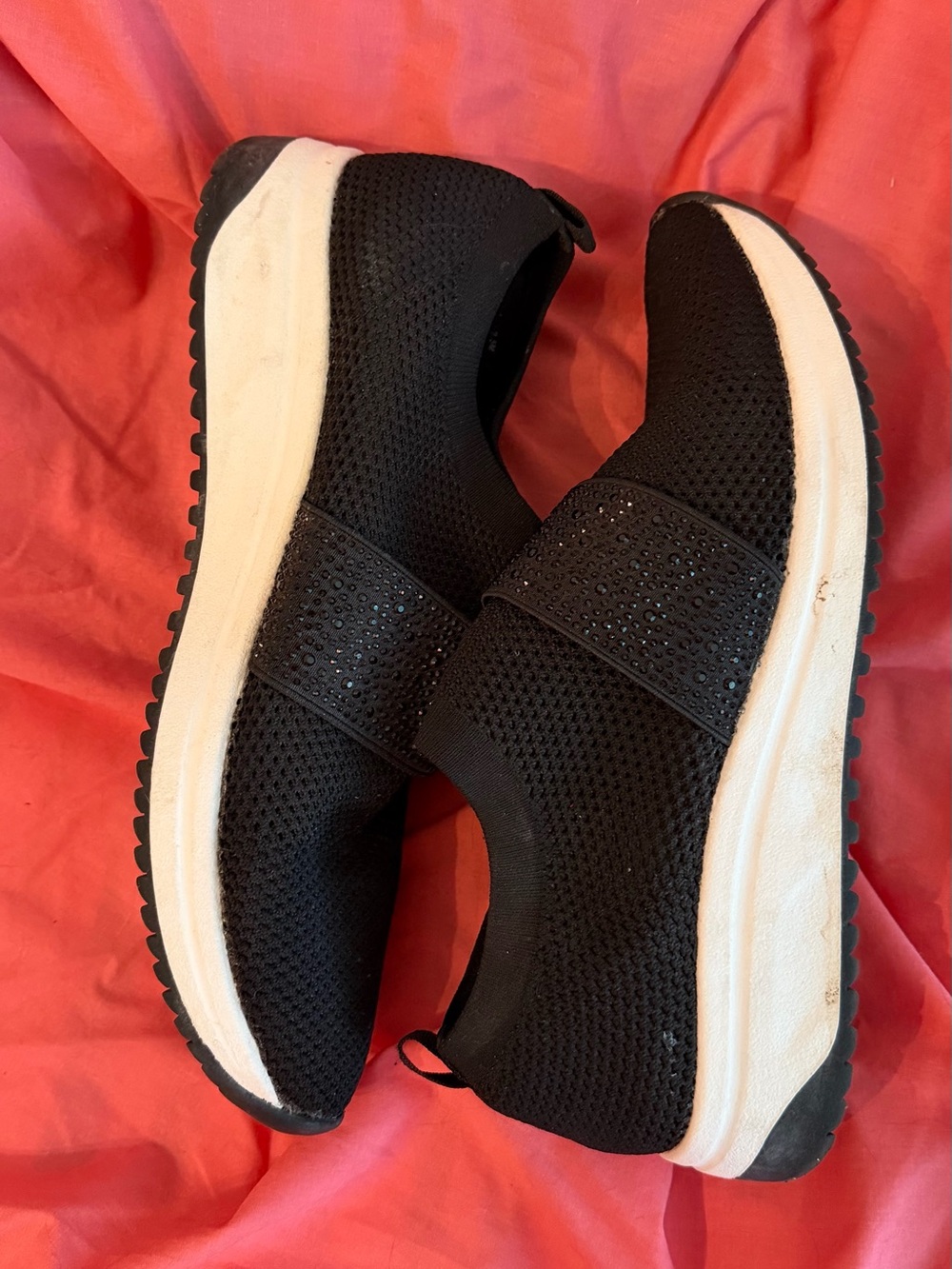 Anne Klein Black Knit Slip-On Sneakers with Sparkle Strap